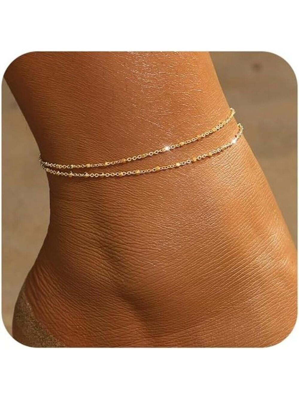 Gold Anklet Set for Women Layered Waterproof Figaro Heart Butterfly Pearl